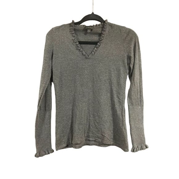 Carlisle Tops - Carlisle Collection Silk and Cashmere Ruffle Sweater Size Small Charcoal Grey Gr